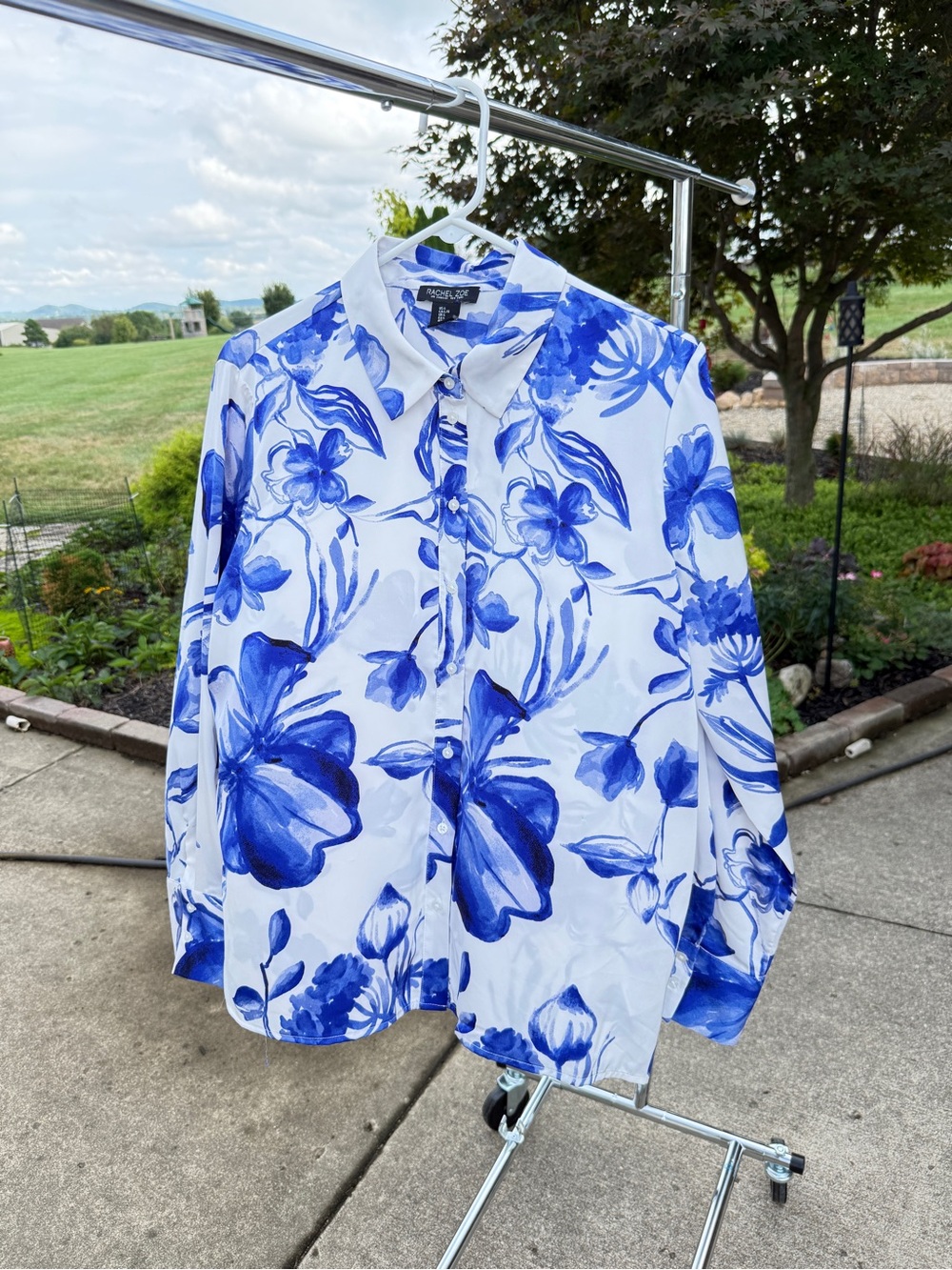 Rachel Zoe Blue & White Floral Button-Down Shirt